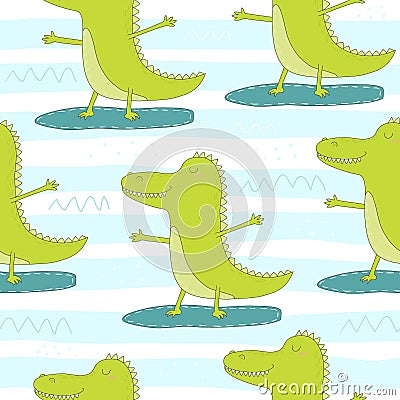 Cute surf crocodile afloat vector illustration Vector Illustration