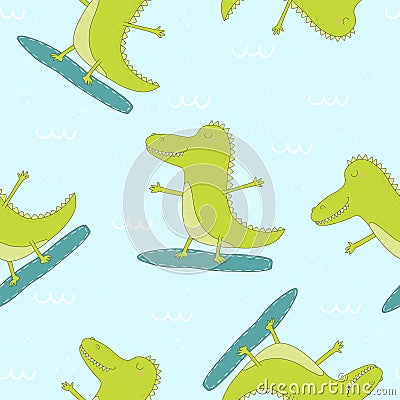 Cute surf crocodile afloat vector illustration Vector Illustration