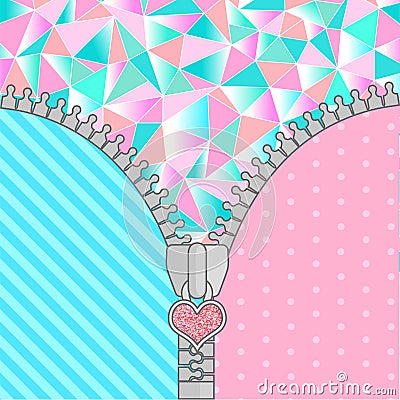 Cute surprise background with open zipper and crystals. Birthday congratulation or invitation fashion girls party Stock Photo