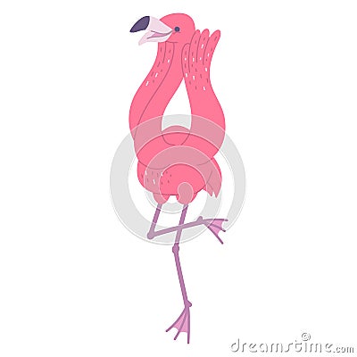 Cute surprise pink flamingo. African bird cartoon flat illustration. Vector Illustration