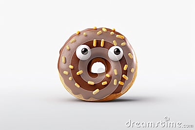 Donut with eyes on white background. Generative AI Stock Photo