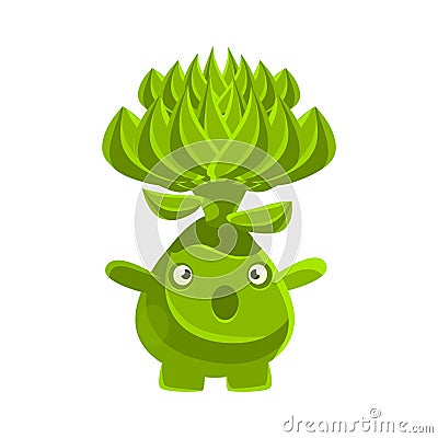 Cute surprised succulent emoji. Cartoon emotions character vector Illustration Vector Illustration