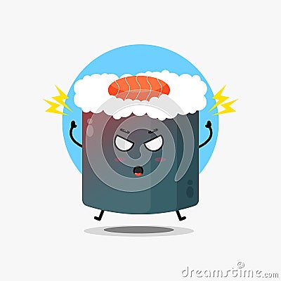 Cute sushi roll character is angry Vector Illustration