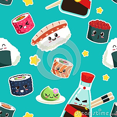 Cute sushi seamless pattern Stock Photo