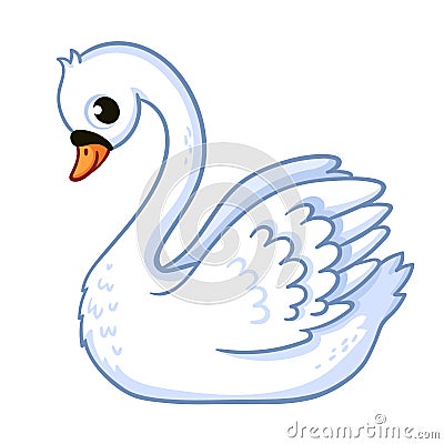 Cute swan in cartoon style. Vector illustration with a beautiful bird Cartoon Illustration