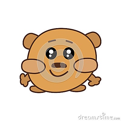 A cute sweet brown kawaii bear with big cheeks, huge open eyes stands on its paws and smiles. Vector flat icon, logo Vector Illustration