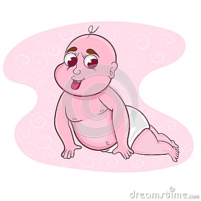 Cute sweet cartoon baby in a diaper. vector illustration Vector Illustration