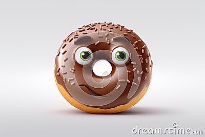 Chocolate doughnut with eyes on white background. Generative AI Stock Photo