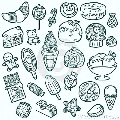 Cute sweets icons. Vector Illustration