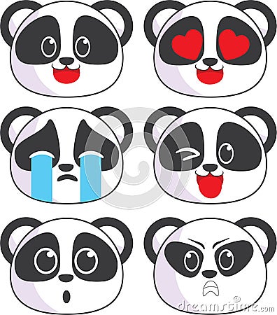 Cute sweety emoticons panda, is it appy, lovely, sad, funny, cool, interest, angry Vector Illustration