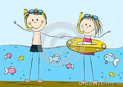 Cute swimming kids Vector Illustration