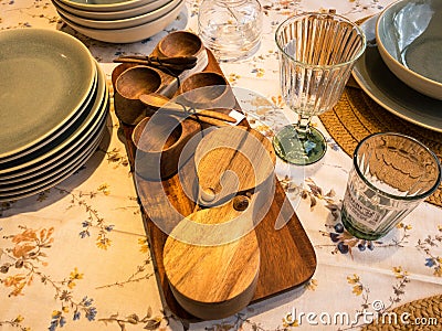 Cute table ware close up ceramic plates Stock Photo