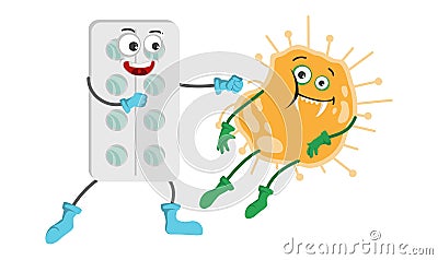 Cute funny tablet blister boxing virus cell vector Vector Illustration