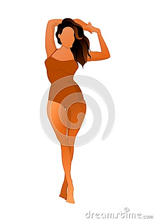 Cute tanned woman dressed in swimsuit. Vector illustration. Vector Illustration