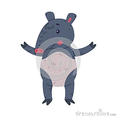 Cute Tapir Animal with Proboscis Standing and Smiling Vector Illustration Vector Illustration
