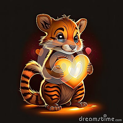 Cute Tasmanian Tiger hugging heart Cute tiger holding a heart-shaped card, 3d illustration Generative AI Cartoon Illustration