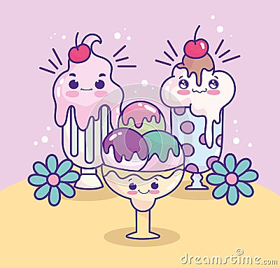 cute tasty icecreams Vector Illustration