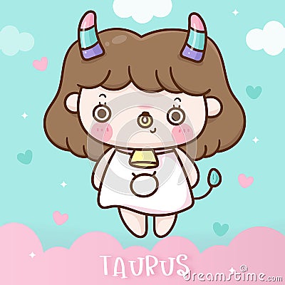 Cute Taurus tattoo, sagittarius cartoon horoscope love illustration doodle style Vector Illustration