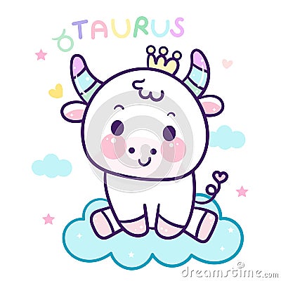 Cute Taurus tattoo, sagittarius cartoon horoscope love illustration doodle style Kawaii character, zodiac character sign Vector Illustration