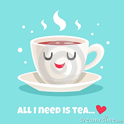 Cute teacup of black tea. Vector illustration Vector Illustration