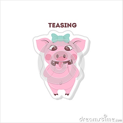 Cute teasing pig. Vector Illustration