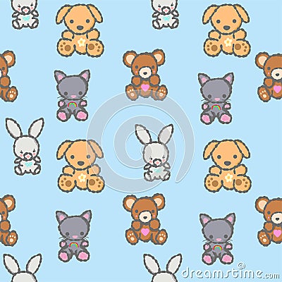 Cute Teddy Animals Kids Cartoon Kids Background Pattern Seamless Stock Photo