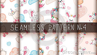 Cute teddy animals - seamless pattern Vector Illustration