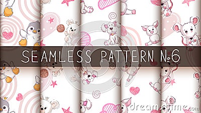 Cute teddy animals - seamless pattern Vector Illustration