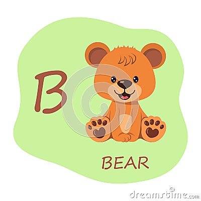 Cute teddy bear and alphabet capital letter B. Easy learning for preschool kids Vector Illustration