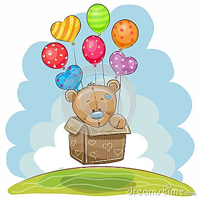 Cute Teddy Bear with balloons Vector Illustration