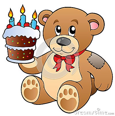 Cute teddy bear with cake Vector Illustration