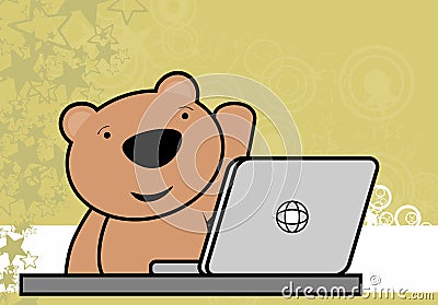 Cute teddy bear cartoon online studing background Vector Illustration