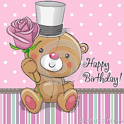 Cute Teddy Bear with a flower Vector Illustration