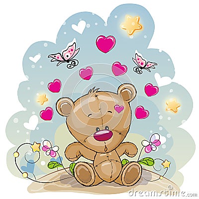 Teddy Bear with flowers Vector Illustration