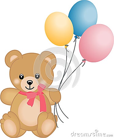 Cute teddy bear flying balloons Stock Photo