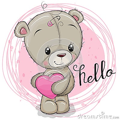 Cute Teddy Bear girl with heart Vector Illustration