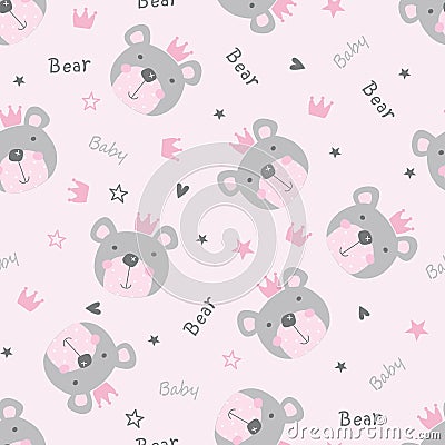 Cute Teddy Bear heads seamless pattern Vector Illustration