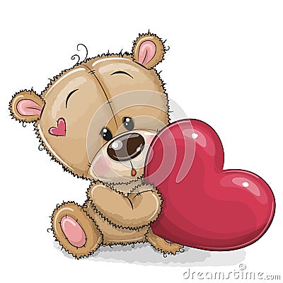 Cute Teddy Bear with heart Vector Illustration