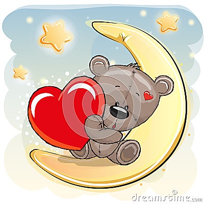 Cute Teddy Bear with heart Vector Illustration