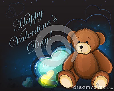 Cute teddy bear and hearts Vector Illustration