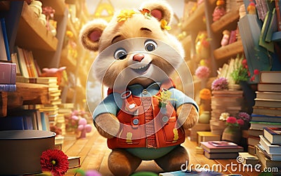 A cute teddy bear holding a fairy tale book, a whimsical character, Generative Ai Stock Photo