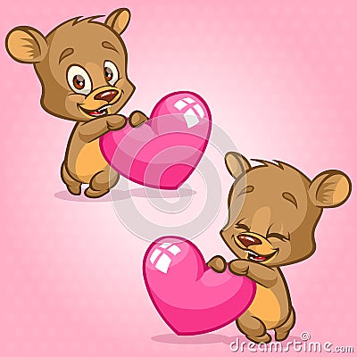 Cute Teddy bear holding red heart. Vector illustration for St Valentine's Day. Bear emotion set Vector Illustration