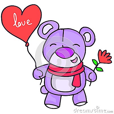Cute Teddy Bear with love ballon Vector Illustration