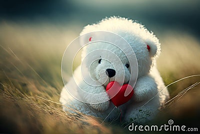 Love in the Meadow, Teddy Bear with Heart on a Summer Morning. Generative AI Stock Photo