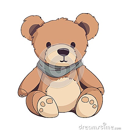 Cute teddy bear sitting with playful puppy Vector Illustration