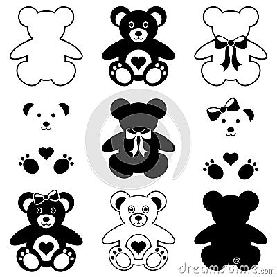 Cute teddy bears icons Vector Illustration