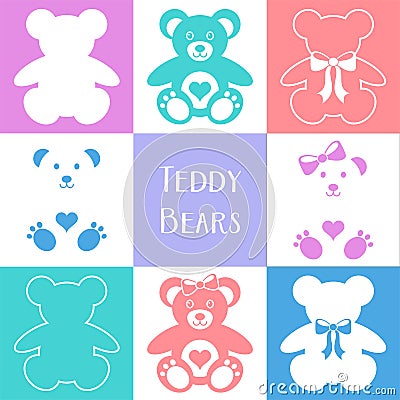 Cute teddy bears icons Vector Illustration