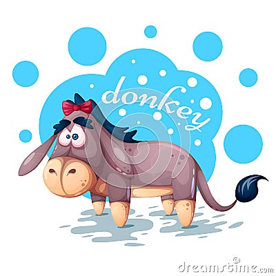 Cute teddy donkey - funny illustration. Vector Illustration