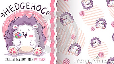 Cute teddy hedgehog - seamless pattern Vector Illustration