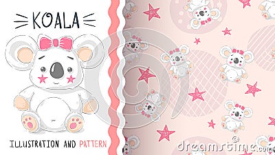 Cute teddy koala - seamless pattern Vector Illustration